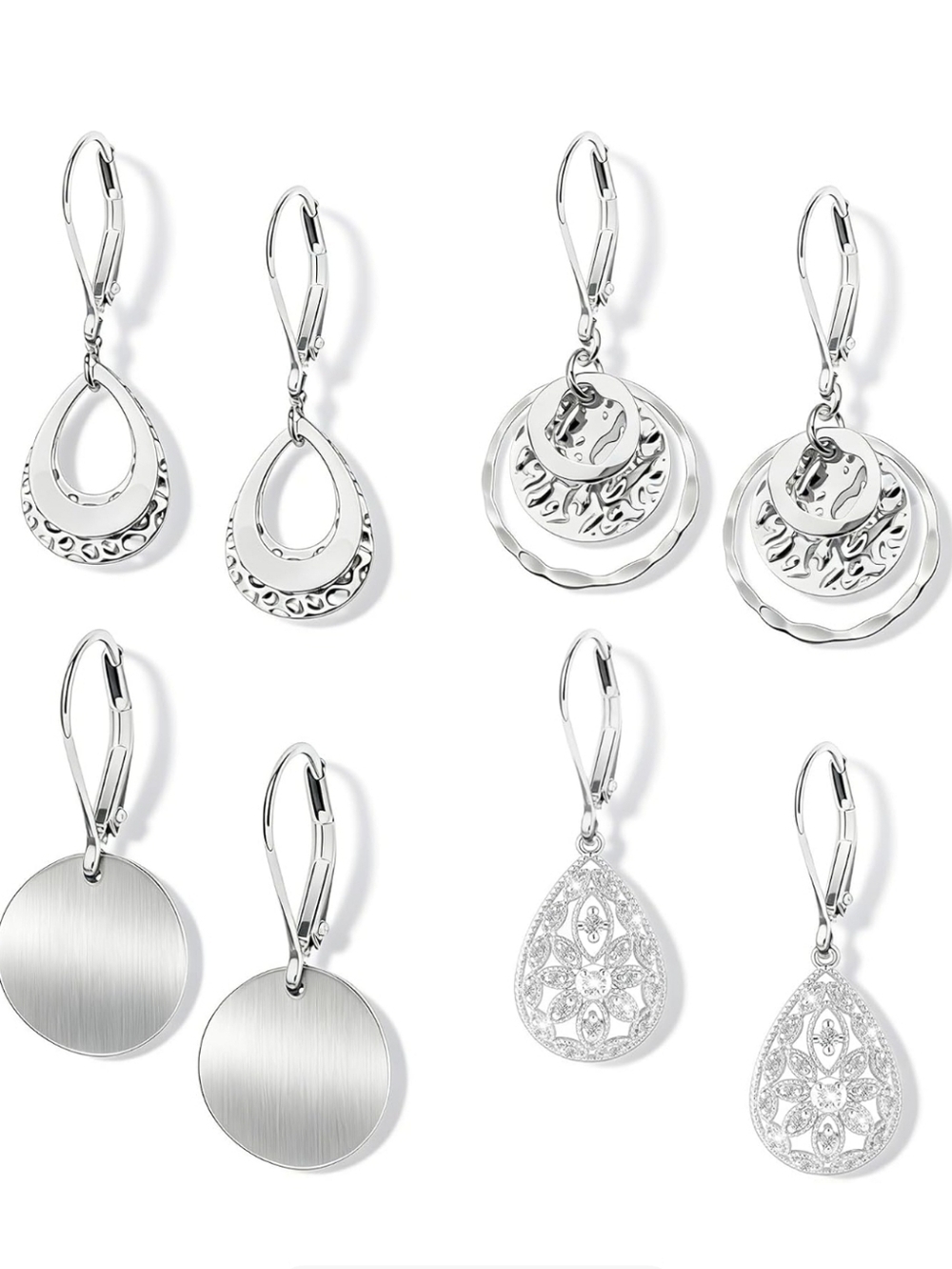 Sterling Silver-Effect Assorted Drop Earrings Set - Silver
